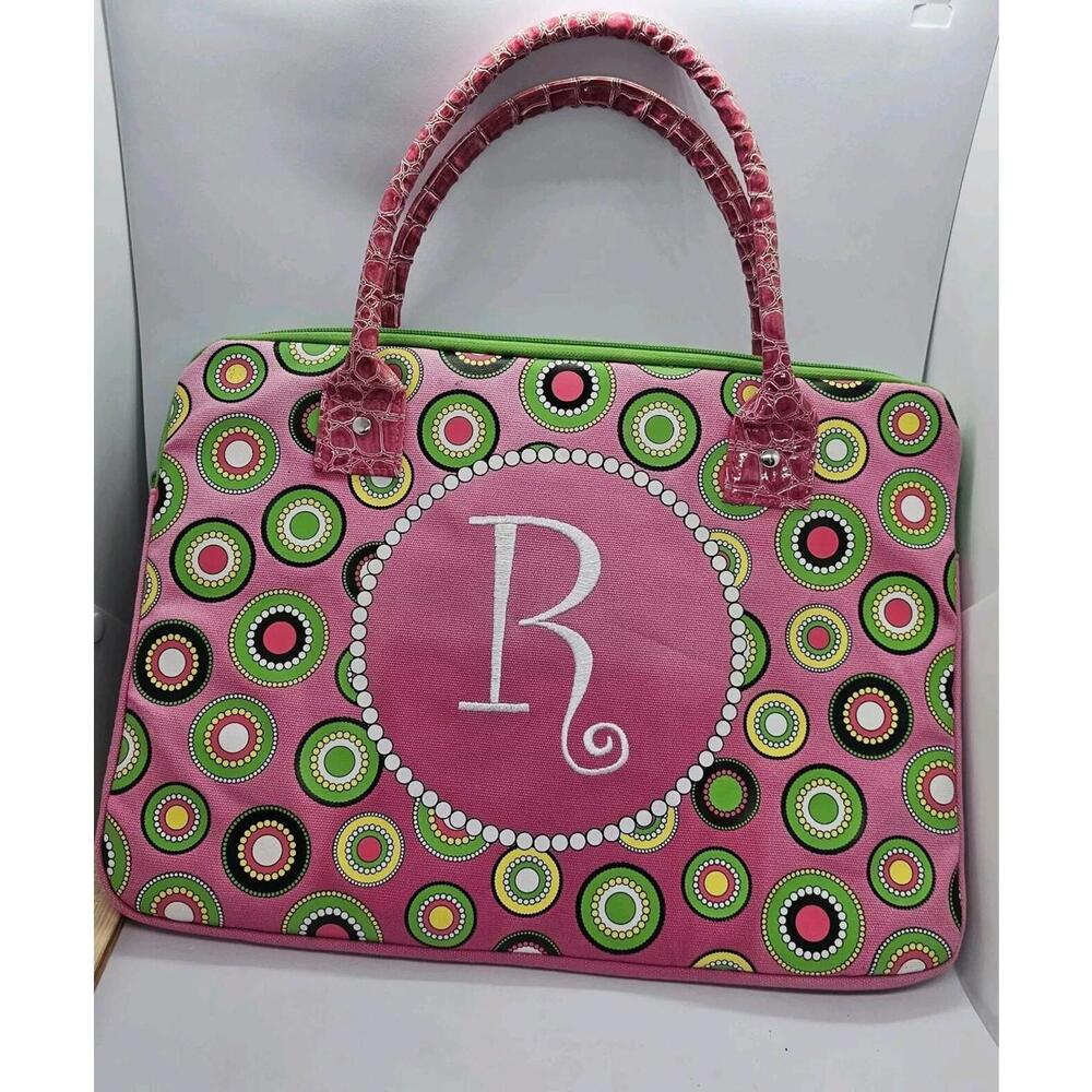MSC Mainstreet Collection Initial R Laptop Tote‎ Bag Pink Green 15x11